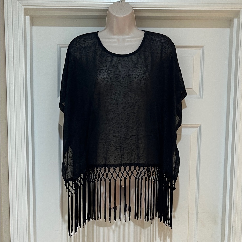 EUC See you Monday Elegant Black Fringe Sweater